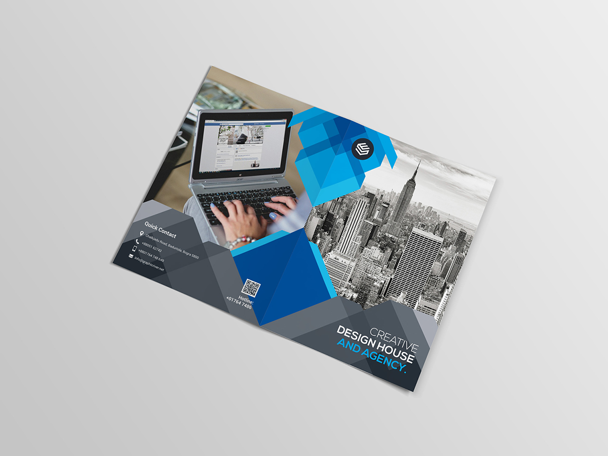 Blue Corporate Bi-Fold Brochure Template