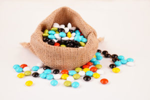 Sack bag of chocolate stock image
