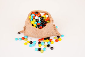 Sack bag of colorful milk chocolate stock image